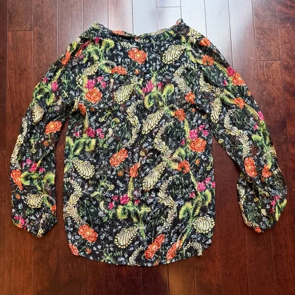 Anthropologie Danae Classic Sheer Women’s Floral Long Sleeve Blouse Size Small - Picture 7 of 9
